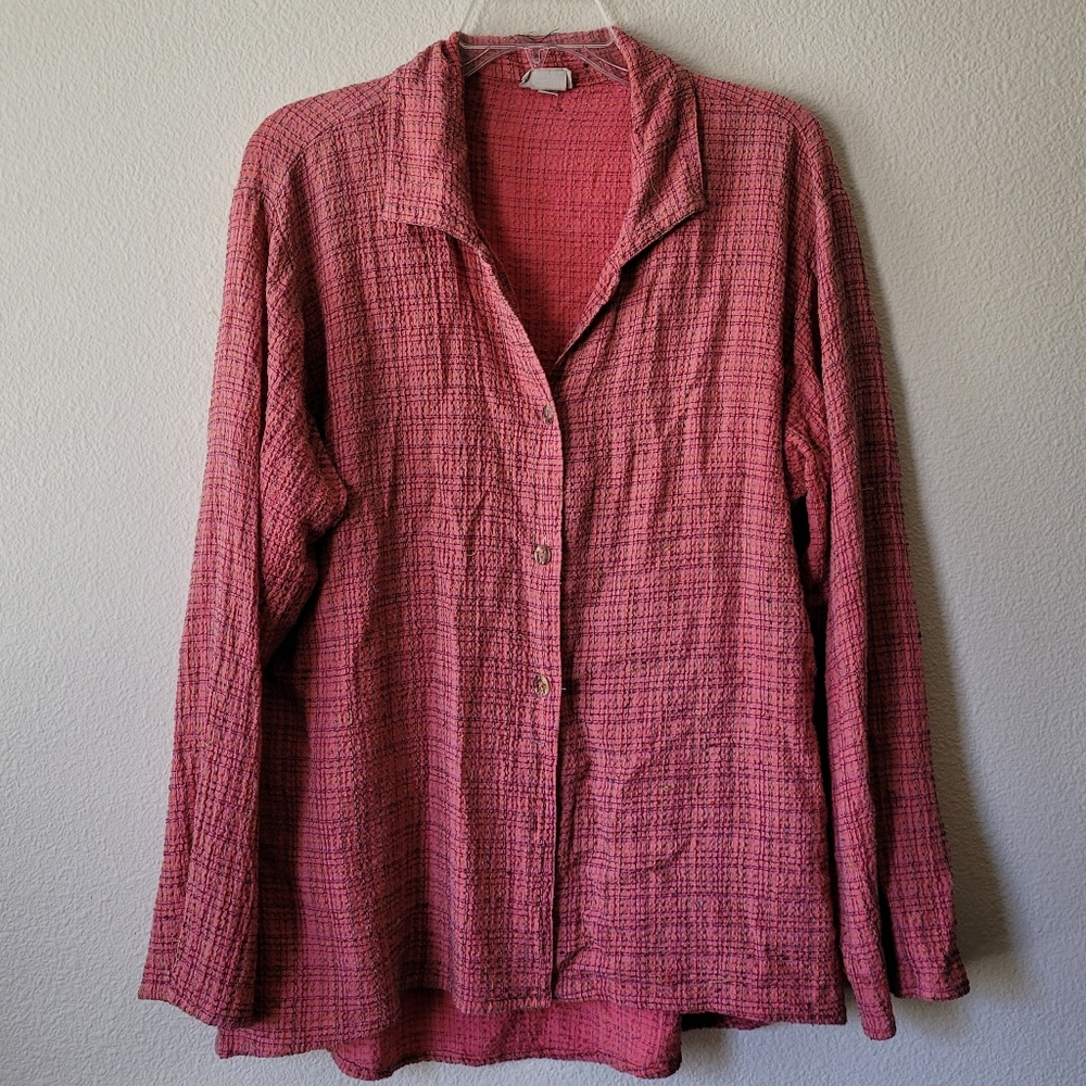 Habitat Clothes to Live In Button Up Shirt Pink Plaid Collared Shell